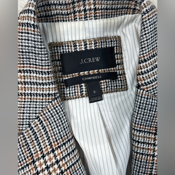 J Crew Size 8 Campbell Plaid Tweed One Button Wool Blend Chic Blazer Coat EUC - Picture 8 of 15
